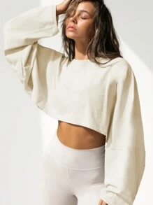 Sudadera corta de cuello redondo de moda para mujer, prenda básica para hacer deporte, ropa para gimnasio