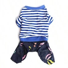 Fashionable Spring/Autumn Multi-Color Striped Pet Dog 4-Leg Casual Denim Jumpsuit