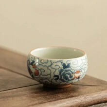 1pc Exquisite Household Ceramic Tea Cup, Imitation Ru Kiln Crackle Blue And White Pattern Back To School - Multicolor - View 12