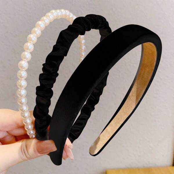 3 piezas Accesorios para el cabello de mujer - Diademas, aros para el cabello, tocados de red, nuevo estilo de verano, piezas versátiles para lavarse la cara, lazos para el cabello, coronas, decoración exterior, diadema, aro para el cabello