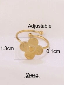 1 pieza Anillo ajustable con forma de trébol de cuatro hojas de acero inoxidable cuadrado a la moda para mujer, adecuado para uso diario, como regalo