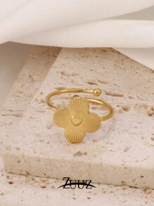 1 pieza Anillo ajustable con forma de trébol de cuatro hojas de acero inoxidable cuadrado a la moda para mujer, adecuado para uso diario, como regalo
