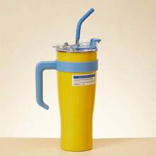 Miniso Vaso de gran capacidad con aislamiento de los Minions, botella de agua portátil, taza de acero inoxidable con asa, tapa y pajita, 1600ml/54.11oz