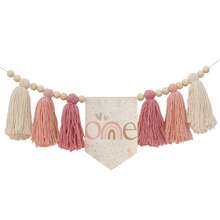 1 Estandarte Feito à Mão em Estilo Boêmio com Borlas Arco-Íris Rosa, Adequado para Decoração de Festa de Aniversário, Decoração de Cadeira Alta, Decoração de Quarto