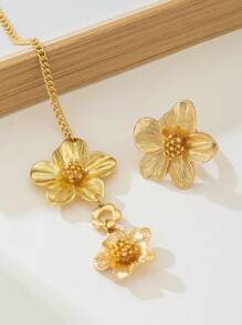 1 Set de joyería elegante y dulce con anillo y pulsera con flores de margarita, adecuado para uso diario, viajes y vacaciones - Dorado - Ver 7