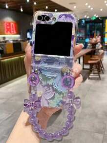 Korean Oil Painting Flower Bow Bracelet Case Compatible With Samsung Galaxy Z Flip 5 3 4 6 5G ZFlip5 ZFlip3 ZFlip4 ZFlip6 Back Cover