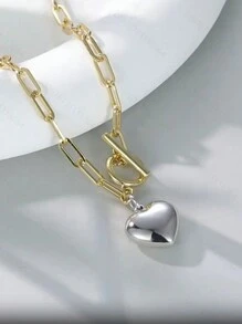 THINTIME 1 pieza Collar con colgante con forma de clip de papel con diseño de corazón de moda, adecuado para uso diario de mujeres/hombres, regalo romántico para el Día de San Valentín