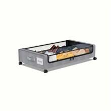Under Bed Storage With Wheels 1pc And 2pcs, Under Bed Storage Containers, Large Under Bed Rolling Storage With Lid, Bedroom Storage Organizer For Clothes, Shoes, Toys, Books, Blankets BLACK And Gery., Under-Bed Storage - 1件黑色 - 查看 10