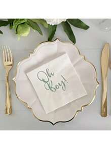 10Pcs/30Pcs-Pack White Paper Party Plates With Golden Foil Scalloped Edging For Birthday Wedding (9 Inches)