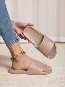 Women's Simple Slip-On Slippers, Suitable For Home, Bathroom, Indoor, Outdoor Use, Anti-Slip, Fashion, Summer