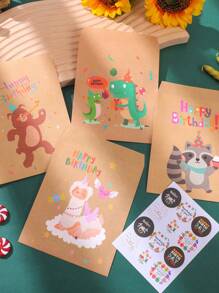 24pcs Floral Thank You Gift Paper Bags With Stickers, Cute Animal Balloon Birthday Party Gift Paper Bags With Stickers, Kraft Happy Birthday Gift Bags, Colorful Packaging Bags For Birthday Party Decor