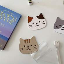Set Of 5 Silicone Cartoon Cat Shape Coasters - Heat Resistant Coasters For Beverages, Kitchen Gadgets And Home Decor Anniversary Thanksgiving Valentine's Day Birthday Mother's Day Gift For Her