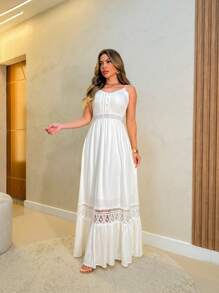 Long Viscolinho Holiday Dress - White - View 3