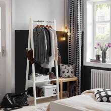 SoBuy White Modern Clothes Rail Stand Rack With Two Storage Shelves, Wood Coat Rack Hanging Rail, FRG59-W - White - View 3