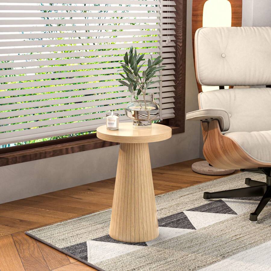 Round Side Table, Pedestal Fluted Accent Round End Table For Home, Bedroom, And Living Room - Gỗ - Xem 1