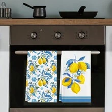 2/4pcs Lemon Print Kitchen Towels, Holiday Decorative Hand Towels, Soft Absorbent Drying Cloths, Kitchen Decor, Dining Table Decoration, Kitchenware, Home Decor