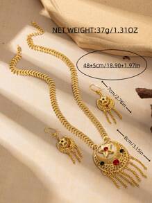 3pcs/Set Gold Dubai Women's Fashion Jewelry 24K Necklace Earrings Gold Jewelry, Saudi Arabia Jewelry - Gold - View 4