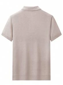 Men's Short Sleeve Lightweight Casual Comfortable Knitted Striped Polo Shirt, Fashionable & Minimalist Style For Daily Commute, Summer - Beige - View 2