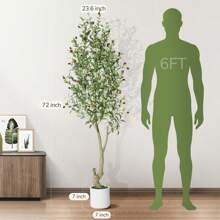 Broadfashion Artificial Olive Trees, 5/6/7 Ft Tall Fake Olive Trees For Indoor, Faux Olive Silk Tree, Large Olive Plants With White Planter For Home Decor And Housewarming Gift, 1/2Pack
