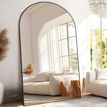 Furnbar Full Length Mirror  Arched Floor Mirror Freestanding Full Body Oversized Floor Free Standing Leaning Hanging Mounted Aluminum Alloy Frame Floor Mirror For Bedroom Cloakroom Living Room - 黑色 - 查看 2