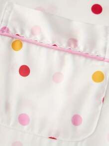 Women Fall Pajama Set Bow/Dot Print Long Sleeve Button-Up Tops Long Pants 2 Pcs Lounge Outfit - Mixed Colors - View 5