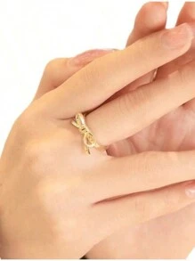 1 件简约百搭合金几何蝴蝶结可调节开口戒指，女士珠宝