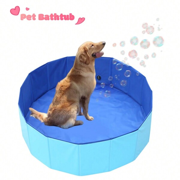 1pc Foldable Pet Bath Tub, Portable Dog Pool,Large Dog Swimming Pool , Hard Plastic Bath Grooming Pool For Pets Dogs And Cats,Blue