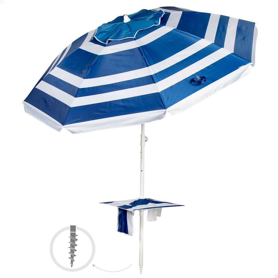 Aktive Windproof Beach Umbrella 8 Ribs 210 Cm Blue Stripes With Table ✅ Delivery 24/48h To Spain (Mainland) - Multicolor - View 1