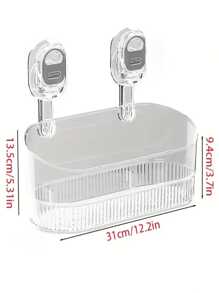 1pc Luxury Stainless Steel Wall-Mounted Suction Cup Storage Rack - No-Drill Hanging Organizer Bin, Suitable For Shower Essentials, Cosmetics And Toiletries - Plastic Shelf For Bathroom Use, No Electricity Required