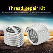 100Pcs 304 Stainless Steel Screw Wire Sleeve Thread Repair Insert Assortment Kit M6x1.0x1.5D - Silver - View 1