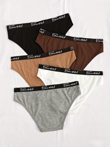 5 件套女士甜美印花休闲舒适三角内裤 - 彩色 - 查看 5