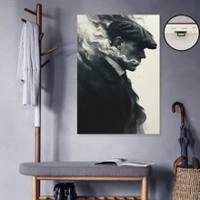 Framed-Gentleman Smoking Retro Canvas Wall Art Black And White Decor Ideal For Men - 裱框 - 查看 5