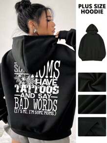 Casual Letter Pattern Printing Hooded Women's Plus Size Fall Clothes, With A Sweet And Gentle Temperament, Fall Tops, Slim And Comfortable Hooded Sportswear, Suitable For Daily Casual Wear, Plus Size Fall Women Clothes