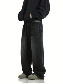 Men's Vintage Retro Street Style Black Non-Stretch Denim Jeans - Black - View 4