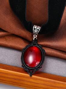 Eterna Glow 1PC Handmade Black Velvet Vintage Collar Necklace, Gothic Style Halloween Gift - Red - View 2