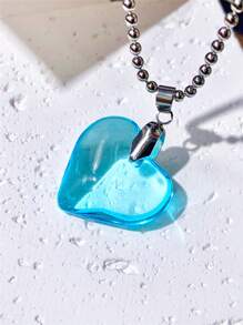 1 chiếc vòng cổ mặt trái tim thủy tinh màu 25mm đơn giản và thời trang, chuỗi hạt tròn bằng thép không gỉ màu bạc, thích hợp để đeo hàng ngày, làm quà tặng - vòng cổ tình yêu - Xem 9