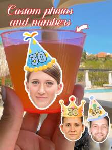 17pcs/35pcs/56pcs Personalized Custom Stickers, Customized Face Stickers, DIY Logo Stickers, Suitable For Water Bottles, Baking Labels, Multi-Purpose Labels, Suitable For Birthday Parties, Weddings, Bachelor, Graduation, Retirement, Party Decorations Back To School