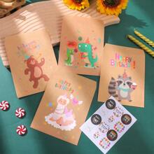 24pcs Floral Thank You Gift Paper Bags With Stickers, Cute Animal Balloon Birthday Party Gift Paper Bags With Stickers, Kraft Happy Birthday Gift Bags, Colorful Packaging Bags For Birthday Party Decor