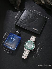 3pcs/Set Men's Fashionable Business PU Leather Wallet, Perfume, Quartz Wrist Watch Gift Set, Perfect Valentine's Day Present For Him