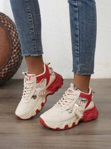 新款大码女士运动休闲鞋，厚底厚底，轻便，舒适，防滑，时尚百搭 - 紅卡 - 查看 9