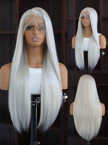 SALLYWELL 13*4 Lace Front Wig, Silver Gray Long Straight Synthetic Wig For Women - 銀色 - 查看 4