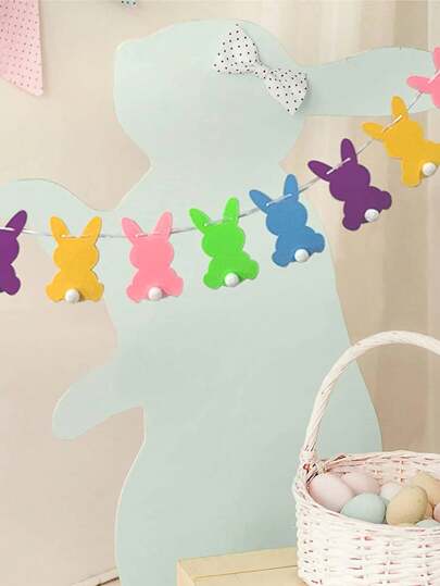 Easter Bunny Banner Garland, Easter Decorations (Colorful Bunnies), Happy Easter Home Decor