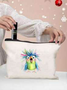 Bolsa de maquillaje de gran capacidad con estilo, bolsa de maquillaje de viaje, bolsa con cremallera de unicolor, bolsa de belleza, bolsa de lona, estampada con un colorido patrón de pájaros, adecuada para almacenamiento diario, despedida de soltera y bolsa de aseo, kit de maquillaje de dama de honor, bolsa de regalo de dama de honor, bolsa de almacenamiento de viaje para bodas con cremallera, bolsa de maquillaje ideal de compras de diseño reciente