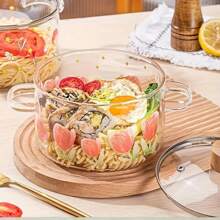 1 Piece, Tulip Glass Cooking Pot, High-Temperature Decal Technology, 1700ml/58oz, Heat-Resistant Glass Cooking Pot, Glass Stew Pot, Multi-Function Glass Cooking Pot, Suitable For Pasta, Steak Sauce, Congee, Lamian Noodles, Soup And Salad, Dinner For Thanksgiving, Halloween, Christmas, Family Gifts - 粉色 - 查看 3