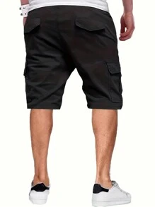 1pc Men's Outdoor Solid Color Pocket Drawstring Waist Cargo Shorts, Summer