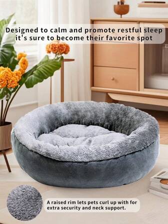 1 Cama circular con forro de peluche cálida y gruesa, apropiada para otoño e invierno, adecuada para perros y gatos pequeños y medianos, nido para gatos, caseta para perros