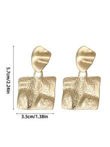 2pcs Fashionable Personalized Hammered Square Geometric Gold Nugget Pendant Earrings, Elegant