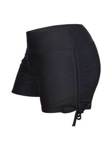 Women's Summer Flat Angle Swimming Trunks, High Waisted, Solid Color, With Straps On Both Sides, Providing Sufficient Coverage Without Loosening Or Slipping. Highly Elastic, Soft, Comfortable, Breathable, And Skin Friendly. Suitable For Surfing, Swimming, Beach Activities, Yoga, Fitness, Running, Etc. - 黑色 - 查看 6