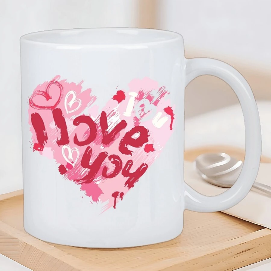 1pc Charming 'I Love You' Heart Ceramic Coffee Mug - Insulated For Hot & Cold Beverages, Reusable, Hand Wash Only - Ideal Gift For Birthdays, Holidays, Christmas, New Year, Valentine's Day