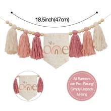 1 Estandarte Feito à Mão em Estilo Boêmio com Borlas Arco-Íris Rosa, Adequado para Decoração de Festa de Aniversário, Decoração de Cadeira Alta, Decoração de Quarto